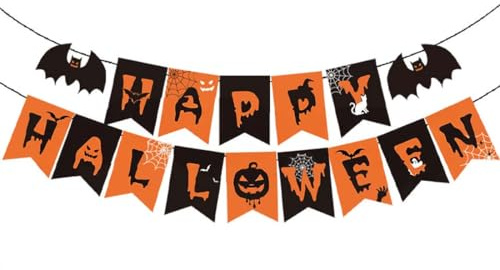 KEWUF Striscione, Striscione di Halloween, Halloween Decorazioni, Decorazioni Interne di Halloween, Decorazioni di Halloween per la Casa, Festa di Halloween, Striscione con “Happy Halloween”