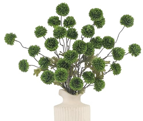 LEUCHTAMOR 6 steli di crisantemo artificiali verde scuro finto Kiku fiore finto mini crisantesimo con steli per bouquet fai da te, centrotavola, festa di nozze, ufficio, decorazioni per la casa