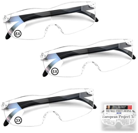 3 Stück Lupenbrille Vergrößerungsbrille mit 300% 500% 800% Tragbare Leselupen Kopf-Lupenbrille für Brillenträger Brillenlupe FreihäNdig für Nahes Arbeiten Handwerk Hobby Lesen Leichtgewicht(Schwarz)