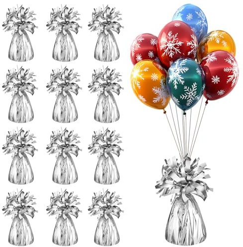 BSTDAYEVER Ballongvikter för heliumballonger ballong viktare | 12 st ballongvikter för heliumballong, viktande golv, silverfolie, ballong, hänge för bröllop, födelsedag, fest, dekoration