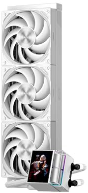 PCCOOLER AIO CPU-kylare Liquid Freezer, 3-pack F5 R120 chassifläktar, 2,4-tums IPS LCD-skärm 360 mm vätskekylare kompatibel med AM4 AM5 Intel LGA 1700/1851/115X CPS vattenkylning (DS360 Display WH)