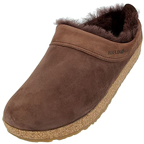 HAFLINGER zoccolo in pelle di agnello Snowbird pantofola in feltro caffè, taglia 43