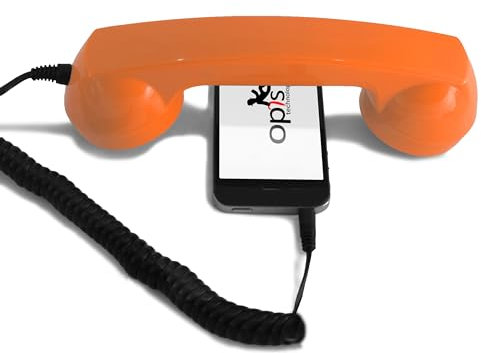 Opis 60s Micro: Retro Telefonhörer für Handy mit USB-C Adapter als Retro Headset für Android Smartphone und für iPhone 15 und Neuer in Orange