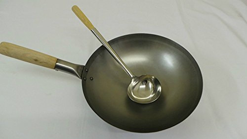 12 WOK Flat Bottom Carbon Steel with Stainless Steel Ladle