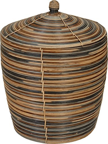 Mehrfarbiger Flechtkorb, Aufbewahrungskorb aus Rattan mit Deckel Groß (XL)