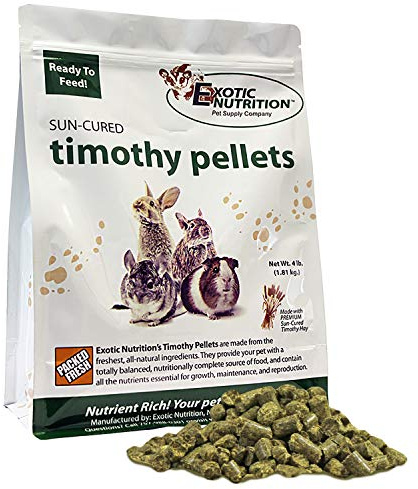 Timothy Pellets (4 lb.) - 100% All Natural, High Fiber, Sun Cured Timothy Hay Grass Food & Treat - Rabbits, Guinea Pigs, Chinchillas, Degus, Prairie Dogs, Tortoises, Hamsters, Gerbils, Rats