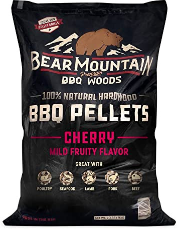 Bear Mountain BBQ 100% All-Natural Hardwood Pellets - Cherry Flavor (20 lb. Bag) Perfect for Pellet Smokers, or Any Outdoor Grill | Mild, Fruity Wood-Fired Flavor