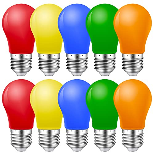 MZYOYO 10er Pack Bunte Glühbirnen E27,E27 LED Bunt Glühbirne außen Farbig 1W LED,Farbige Glühbirne,Birne für Party,Lichterkette,Deko Weihnachten Halloween,Rot Grün Blau Orange Gelb,AC230V