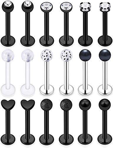 LAURITAMI 9 Paar Lippenpiercing 8mm Chirurgenstahl Labret Stecker Set 1,2mm Piercing Lippe Helix Knorpel Stecker