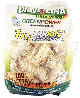 DIAVOLINA Accendi Fuoco Eco-Ricci 100% vegetale GreenPower Camini stufe 1 kg