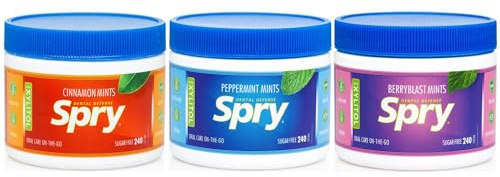 Spry Xylitol Variety Mints Sugar Free Candy - Promote Oral Health, Increase Saliva Production, Stop Bad Breath, Non-GMO, Gluten-Free, 240 Count (Pack of 3)