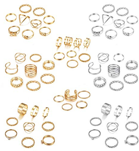 LOYALLOOK 65PCS Bohemian Knuckle Ring Midi Set Hollow Silver Gold Vintage Stackable Rings Fashion Finger for Women