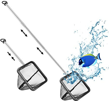 Filhome 7cm Aquarium Fish Net with Extendable Stainless Steel Long Handle 5.5''-13.3'', Fine Mesh Fish Net For Fish Tank