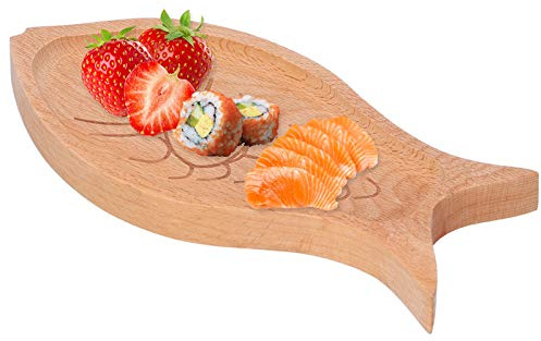 Agatige Fish Shaped Wood Platter, Wooden Serving Trays and Platters Decorative Board for Serving Desserts, Fruit, Snack Sushi and Seafood, Cheese Snack, 9.8x4.7x0.8in
