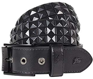 Lowlife of London Belts Triple S Nieten 3 Reihen Pyramide Ledergürtel Nieten Punk Goth Rock Pyramide Gürtel Metall Nieten Dreireihige Nieten für Damen und Herren, mattes schwarz, 28 - 30 Waist (S)