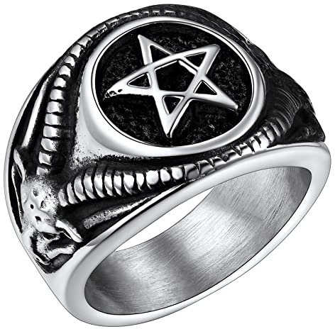 FaithHeart Herren Inverted Pentagram Ring Männer Satanic Pentagram Siegelring personalisierter Punk Siegelring Partnerring Freundschaftsring
