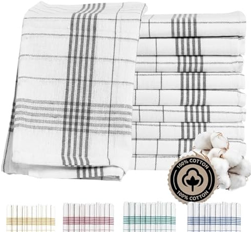 Zestri 10er-Set Geschirrtücher 50x70 cm | Anthrazit Weiß kariert | 100% Baumwolle 60g/Stück | Geschirrhandtücher für Küche, Restaurant & Gastronomie | Küchentücher Trockentücher