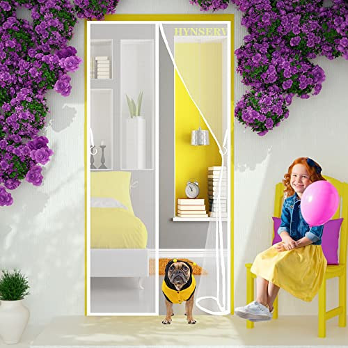 Magnet Fliegengitter Tür Insektenschutz 95 x 195 cm Fiberglass Mesh Curtain,Anti-Riss-verstärktes Oberteil-Magnet Fliegengitter Automatisch Verschließen für Terrassentür Balkontür - Weiß A