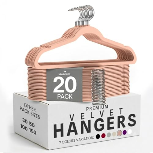Utopia Home Velvet Coat Hangers Adult - Heavy Duty Non-Slip Premium Velvet Hangers for Clothes - 360 Degree Swivel Hook, Pink, Pack of 20