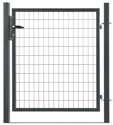 Easy cloture Portillon grillagé en Acier galvanisé Maille 100 x 50 L 1m20 x H 1m75 Gris Anthracite - Porte de Jardin - Clôture de Jardin avec Serrure et poignée