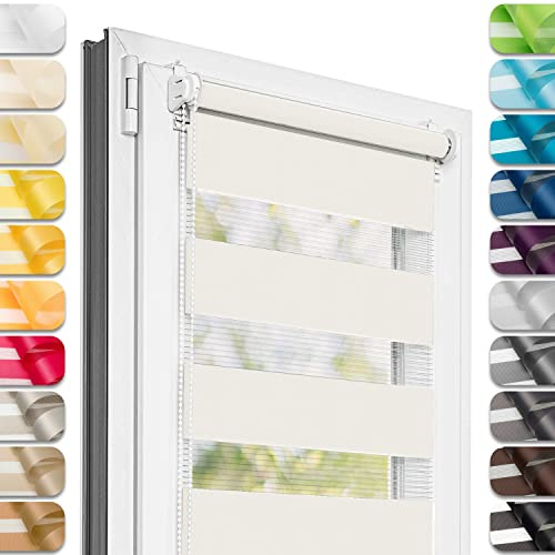 Estika - Estor Doble con Sistema Klemmfix sin taladrar 150 cm x 55 cm - Crudo - 27 Colores, Estor dúo para día y Noche, protección Visual para Ventanas
