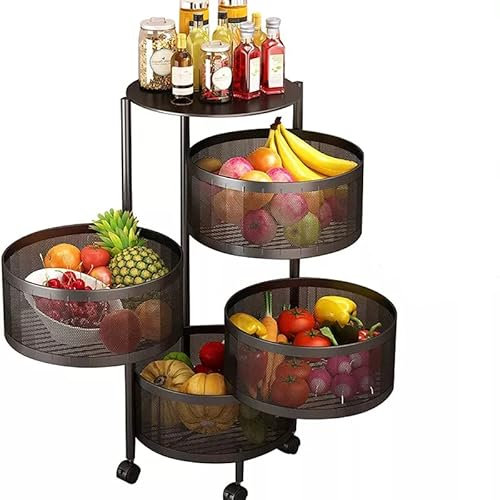 MARUI Universall multifunktionales Regal Küchenrollwagen Obstkorb Aufbewahrungsbehälter Küchenregal Organizer für Küche, Badezimmer, Kinderzimmer und Büro auf Rädern (4 Fächer RUND)