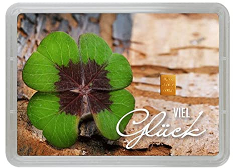Goldstücke24 - Goldbarren in Geschenk Motivbox “Viel Glück” – Tolle Geschenkidee - Feingold 999,9 (0,5g Gold)