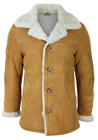 TruClothing.com Herren Lederjacke Echtes Schaffell Mantel Klassisch Tan Braun Kamel Schafsleder Jacke - Kamel S