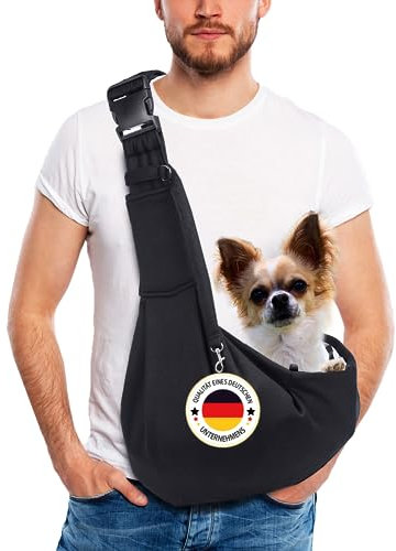 Hundetragetasche bis 10kg, verstellbare Tragetasche , Hundetasche für kleine Hunde und Katzen, Tasche für unterwegs, Hundetrage , Dog Carrier, Transporttasche (Schwarz)
