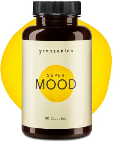 grenzenlos® Super Mood – pflanzliche Kapseln – 7 Inhaltsstoffe mit u.a. Ashwagandha & Maca – Made in Austria (90 hochdosierte Kapseln)