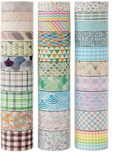 MAGLITT Washi Tape Set 30 Rollen Masking Tape Dekoratives Klebeband für Scrapbooking Handwerk Basteln (Basic Patterns)