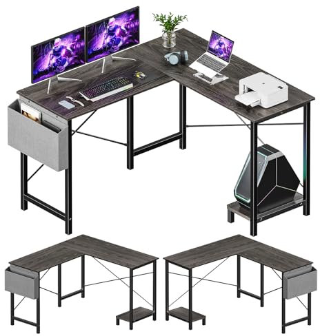 Sweetcrispy L Shaped Gaming Desk, Computer Desk Corner Desks PC Gaming Desk Table with CPU Stand Side Bag for Home Office Dorm Sturdy Writing Workstation, Grey, 50 Inch