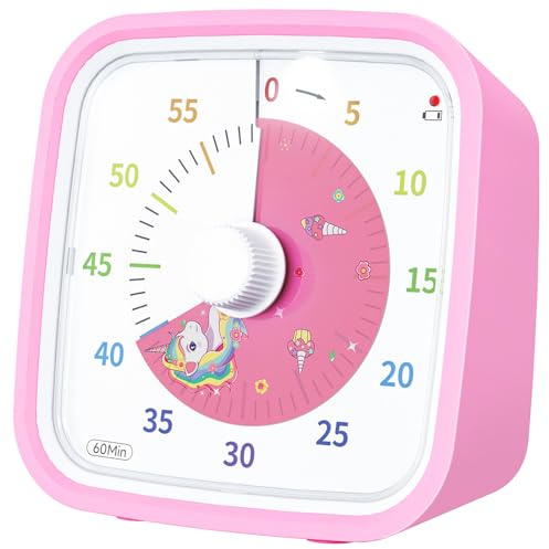 Yunbaoit Unicorn Disk Visual Timer with Protective Case, 60 Minute Countdown Timer for Kids and Adults, Silent Time Management Tool(Pink Unicorn)