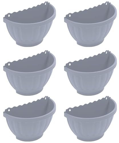 TENLITE SET OF 6 - Etruscan Wall Basket 𝐒𝐎𝐅𝐓 𝐆𝐑𝐄𝐘 Semicircle Modern Wall-Mounting Indoor Outdoor Planter Basket Flower Pot For Balcony, Home, Bedroom, Living Room, Office & Garden.