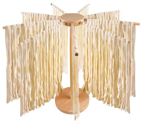 Secador de fideos: secador de pasta, soporte de pasta de madera con 9 brazos extraíbles, secador de pasta, secador de espaguetis plegable, secador de fideos plegable para hasta 4,5 kg de fideos tazas