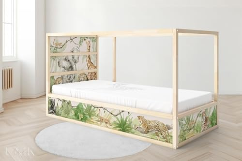 Unik Nordic Aufkleber für IKEA KURA Hochbett, Safari Aquarell 2-Sticker-Set Unten, Bettaufkleber, Sticker für Kinderbett, Möbelfolie fürs Kinderzimmer, Bettfolie für Kinder, Set 2 Teilig