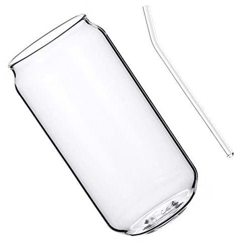 Amosfun Heat-Resistant Glass Wine Cup and Sturdy Milk Cup 500ml with Reusable Straw for Coffee, Tea, Cocktail, and Bubble Drinks Suitable for Home and Travel