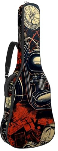 Gitarrentasche für Akustikgitarre mit zwei Taschen, Vintage-Rot, Motorrad, 52, wasserabweisend, doppelt verstellbarer Schultergurt, Gitarrentasche, Rotes Vintage-Motorrad, 42.9x16.9x4.7 in, Stilvoll