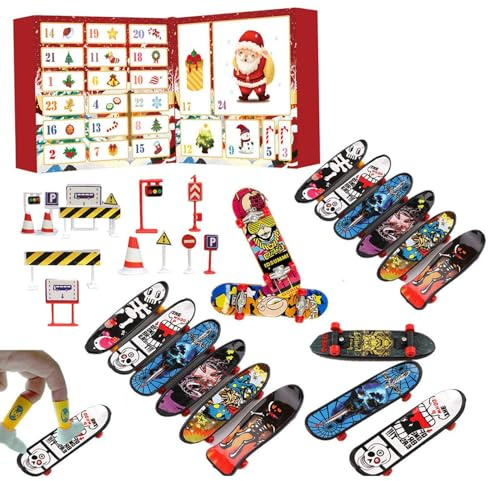 Calendrier de l'Avent Finger Skateboards 2024 – Calendrier de l'Avent Finger Mini-Skateboard, 24 jours Deck Truck Finger Board Skate Toy Calendrier compte à rebours pour enfant