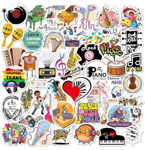 Musik Sticker Aufkleber 50 Stück Musiknoten Instrumente Wasserfeste Vinyl Stickers für Scrapbook Laptop Skateboard Koffer Helm (Musik)