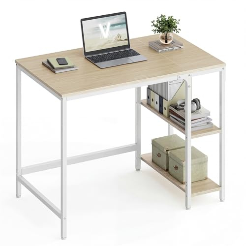 VASAGLE Scrivania per Computer, Scrittoio, Moderno, Tavolo da Lavoro, per Ufficio Camera da Letto Soggiorno, 100 x 50 x 76 cm, Beige Naturale e Bianco Perla LWD046L01
