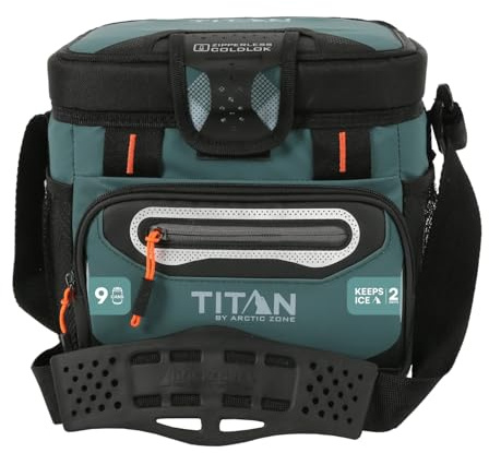 Titan by Arctic Zone Zipperless Soft Sided Cooler with HardBody Liner and SmartShelf, Insulated Bag with Shoulder Strap for Lunch and Travel, 9 Can Capacity, Jungle Hunt