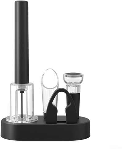 Besttoolifes 4 Pcs Wine Opener Set - Air Pressure Corkscrew, Bottle Opener, Wine Pourer, Vacuum Stopper, Foil Cutter(4-pcs set with base)