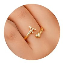 TINGN Ringe Gold Damen Mädchen Hypoallergene 14K Vergoldet Buchstaben A Ring mit Herz Geburtstagsgeschenk für Frauen Mädchen Verstellbar Ring Gold Wasserfest Goldene Ringe Kinder Damen Schmuck