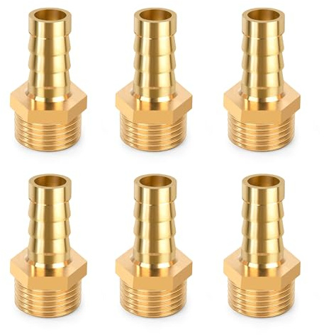 6pcs Raccord Cannelé Tuyau en Laiton, 10mm x G3/8 Mâle Connecteur Barb, Adaptateur de Tuyau pour Air Eau Carburant Pneumatique Tuyau, Or