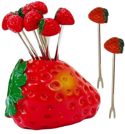 Petites fourchettes pour apéritifs, fourchettes à dessert à fruits, en forme de cœur, fraise, ensemble d'ustensiles de cuisine réutilisables avec support de rangement, gadgets de cuisine pour salade