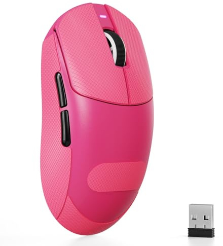 ATTACK SHARK X8SE Mouse da Gaming Wireless, Leggero 55g, Sensore PAW3311, Chip BK52820, 25.000 DPI, Connessione BT/2,4G/USB-C, 80M di Click, 500mAh, Driver Web per PC/Mac–Rosso Bacca+Grip Tape