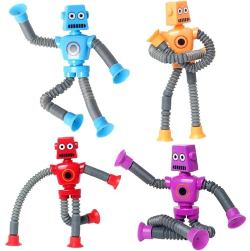 4 Pcs Giocattolo Robot con Ventosa Telescopica, Telescopiche Antistress Gioco, Giocattolo Educativo Contro Lo Stress, Giocattolo Adatto a Bambini e Adulti con Autismo per Alleviare lo Stress L'ansia