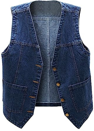 Celanisai Gilet da uomo in denim, senza maniche, casual, retrò, da pesca, da motociclista, per autunno, per il tempo libero, con tasche, decorazione alla moda