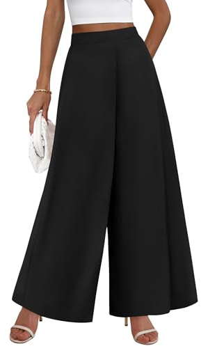 KIRUNDO Palazzo Pants for Women Dressy 2026 Spring Slacks Wide Leg High Waisted Business Casual Work Trousers with Pockets(Black, Large)